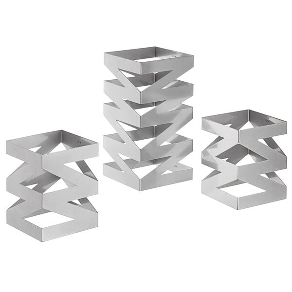 FOH BRI006BKI28 Zig Zag 3-Piece Silver Stainless Steel Rectangular Riser Set