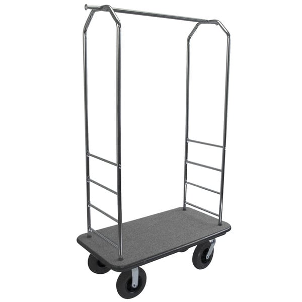 CSL 2000BK-080 Easy-Mover™ Bellman Cart Carpeted Luggage Cart with 8" Black Semi-Pneumatic Casters 43" x 23" x 72"