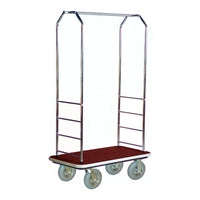 CSL 2000GY-020 Easy-Mover™ Bellman Cart Chrome Finish Customizable Bellman's Cart with Rectangular Black Carpet Base, Gray Bumper, Clothing Rail, and 8" Gray Pneumatic Casters - 43" x 23" x 72 1/2"