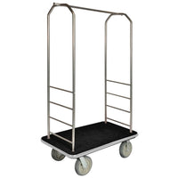 CSL 2000BK-040 Easy-Mover™ Bellman Cart Chrome Finish Customizable Bellman's Cart with Rectangular Carpet Base, Gray Bumper, Clothing Rail, and 5" Gray Polyurethane Casters - 43" x 23" x 72 1/2"
