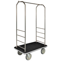 CSL 2000GY-050 Easy-Mover™ Bellman Cart Chrome Finish Customizable Bellman's Cart with Rectangular Gray Carpet Base, Gray Bumper, Clothing Rail, and 8" Gray Polyurethane Casters - 43" x 23" x 72 1/2"